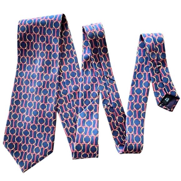 Tom James 100% Silk Neck Tie Navy Red Gold Nautical Knots - Picture 3 of 4